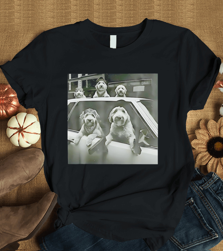 Spinone Italiano Dog Gang Holding Pistol Driving Car Eendoodle Layered T-Shirt