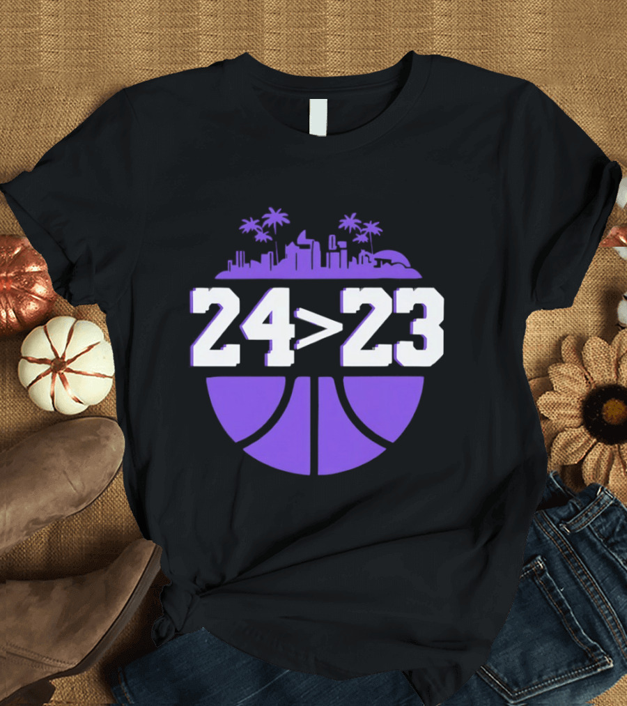 24 Is Greater Than 23 Basketball Los Angeles Skyline T-Shirt