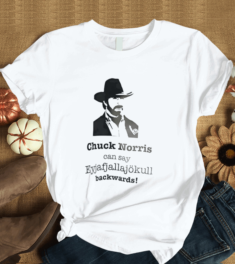 Chuck Norris Can Say Eyjafjallajokull Backwards Cowboy Hat Beard T-Shirt