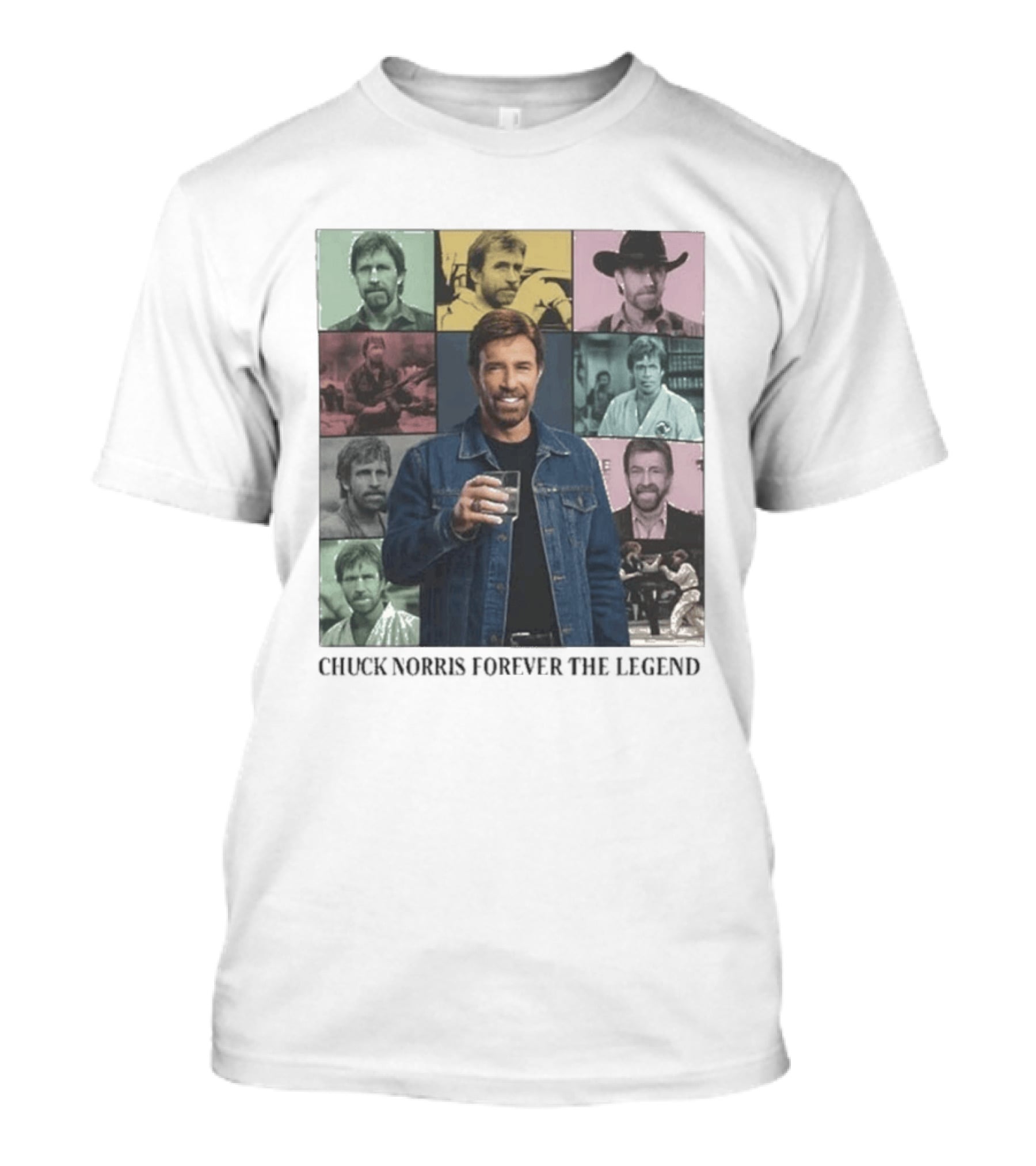 Chuck Norris Forever The Legend Iconic Moments Collage T-Shirt