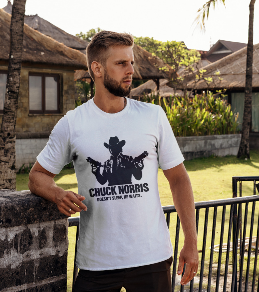 Chuck Norris Doesn't Sleep He Waits Meme Gun T-Shirt