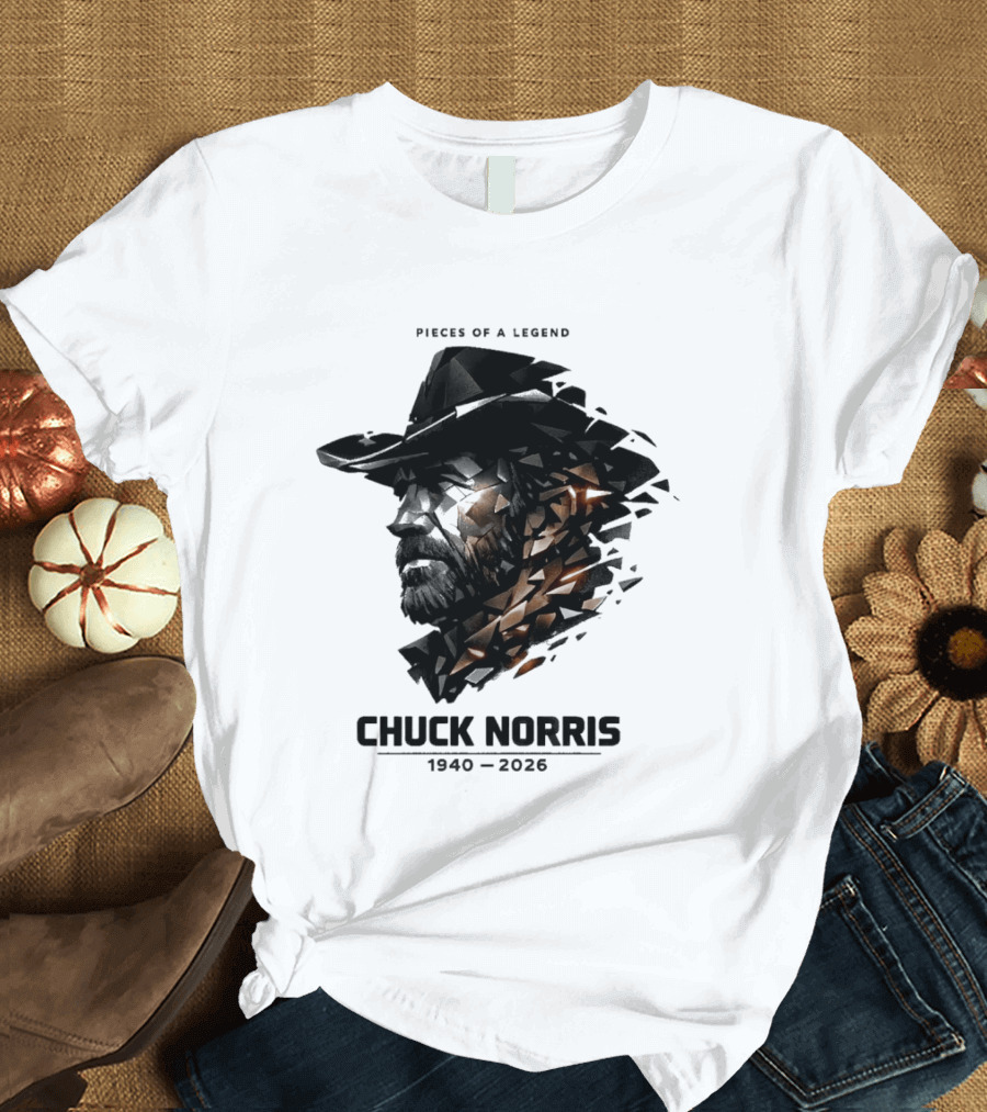 Chuck Norris Pieces Of A Legend 1940 2026 Cowboy Hat Triangular Fragmentation T-Shirt