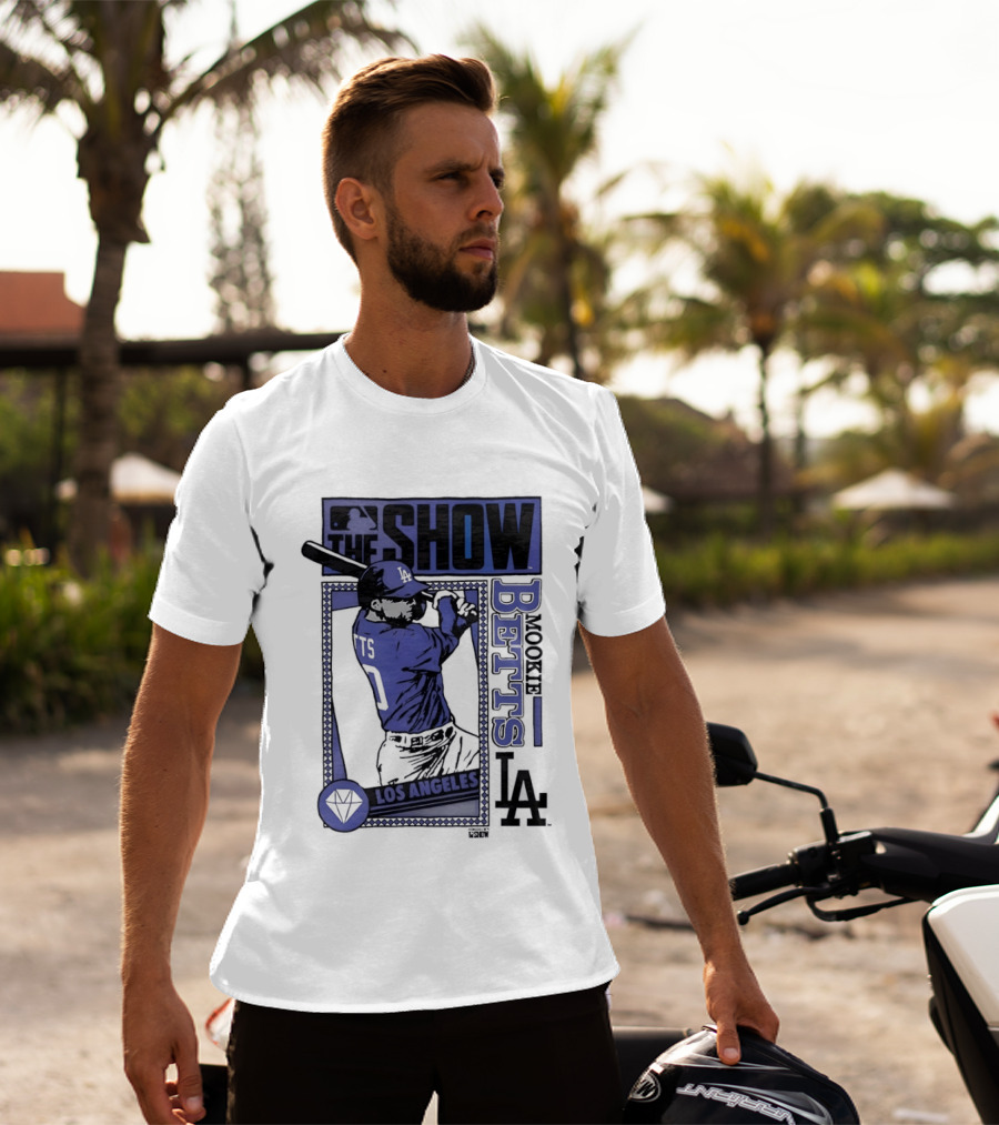 MLB The Show Mookie Betts 50 Los Angeles Dodgers Caricature T-Shirt