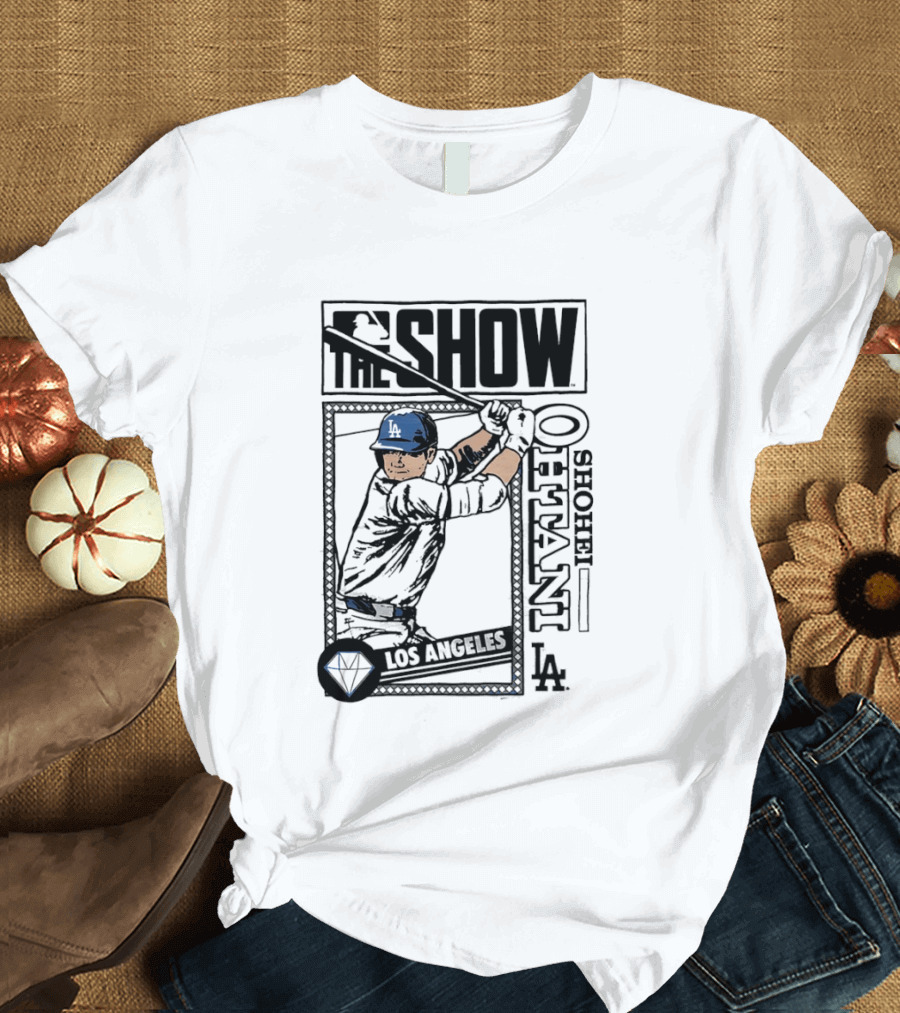 Shohei Ohtani 17 MLB The Show Los Angeles Dodgers Caricature T-Shirt