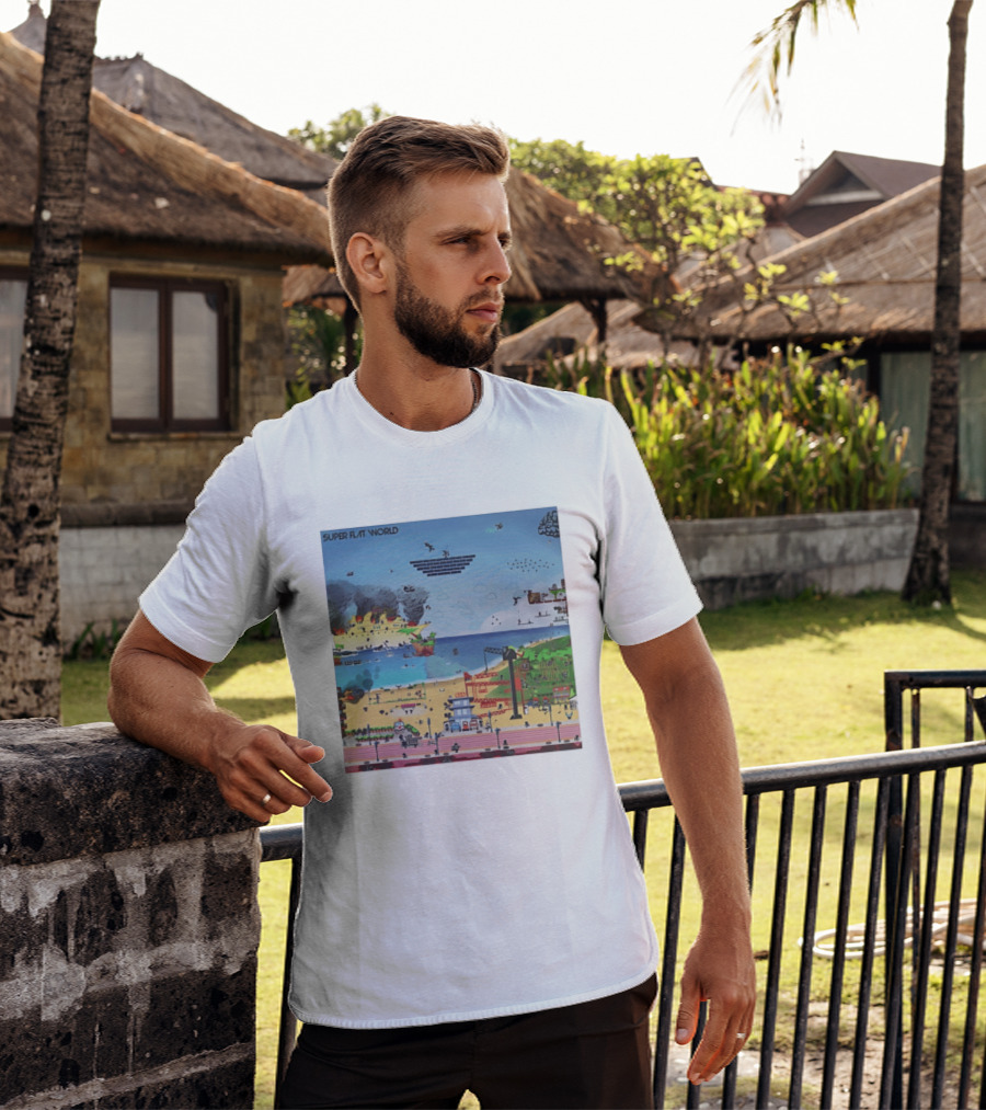 Super Flat World Cartoon Pixel Art Adventure Beach Cityscape Fantasy T-Shirt