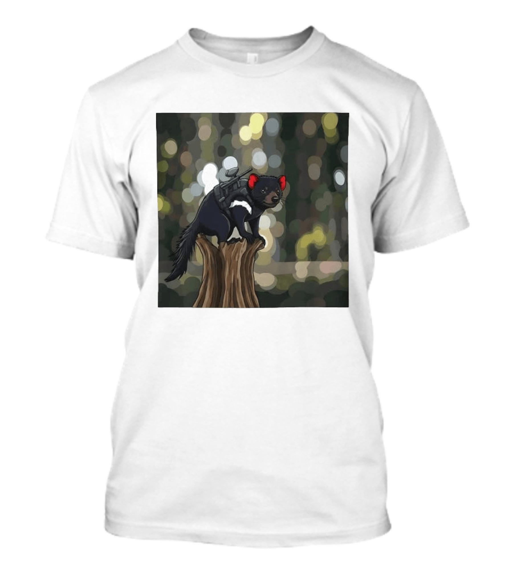 Tasmanian Devil With Machine Gun Cartoon On Tree Stump T-Shirt