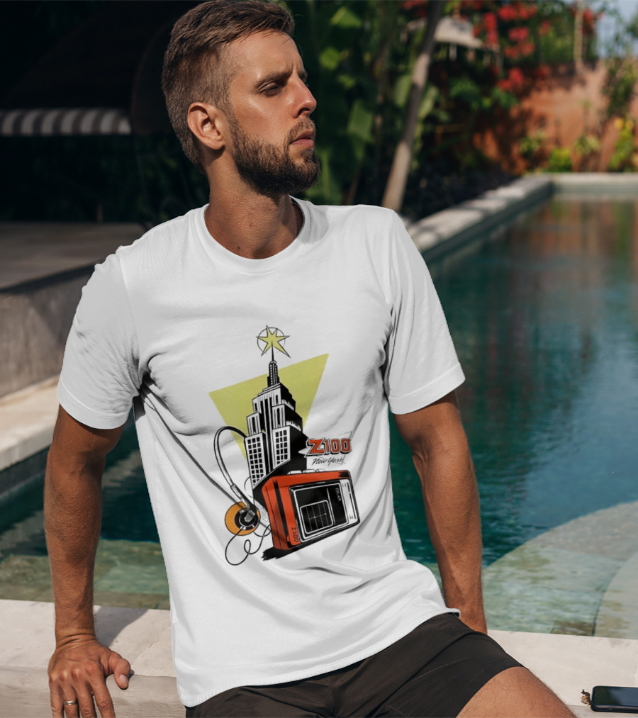 Z100 New York Retro Radio And Empire State Building Star T-Shirt
