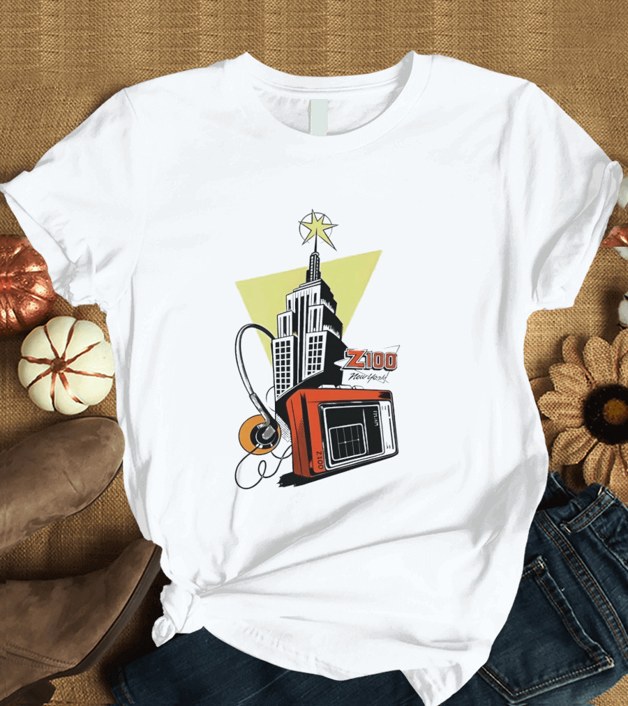 Z100 New York Retro Radio And Empire State Building Star T-Shirt