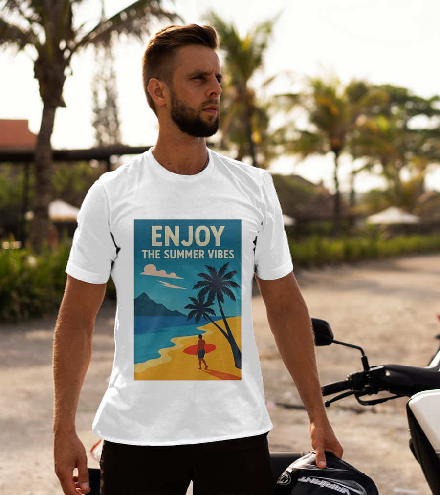Enjoy The Summer Vibes Ocean Beach Sunset Scene T-Shirt