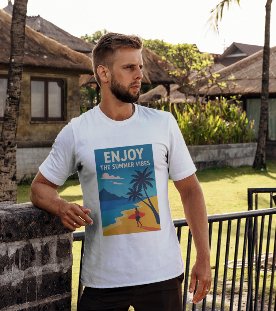 Enjoy The Summer Vibes Ocean Beach Sunset Scene T-Shirt