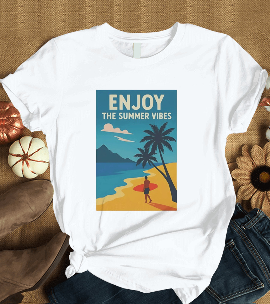 Enjoy The Summer Vibes Ocean Beach Sunset Scene T-Shirt