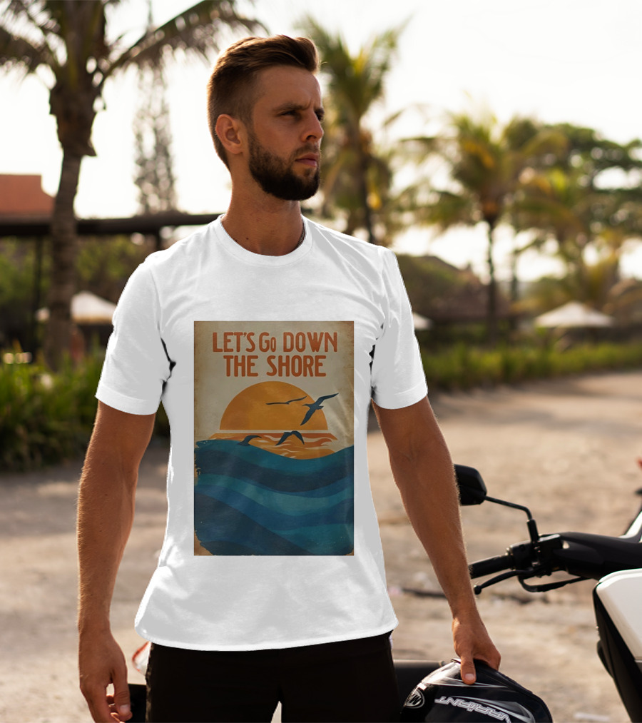 Let's Go Down The Shore Seaside Sunset Ocean Waves And Seagulls T-Shirt