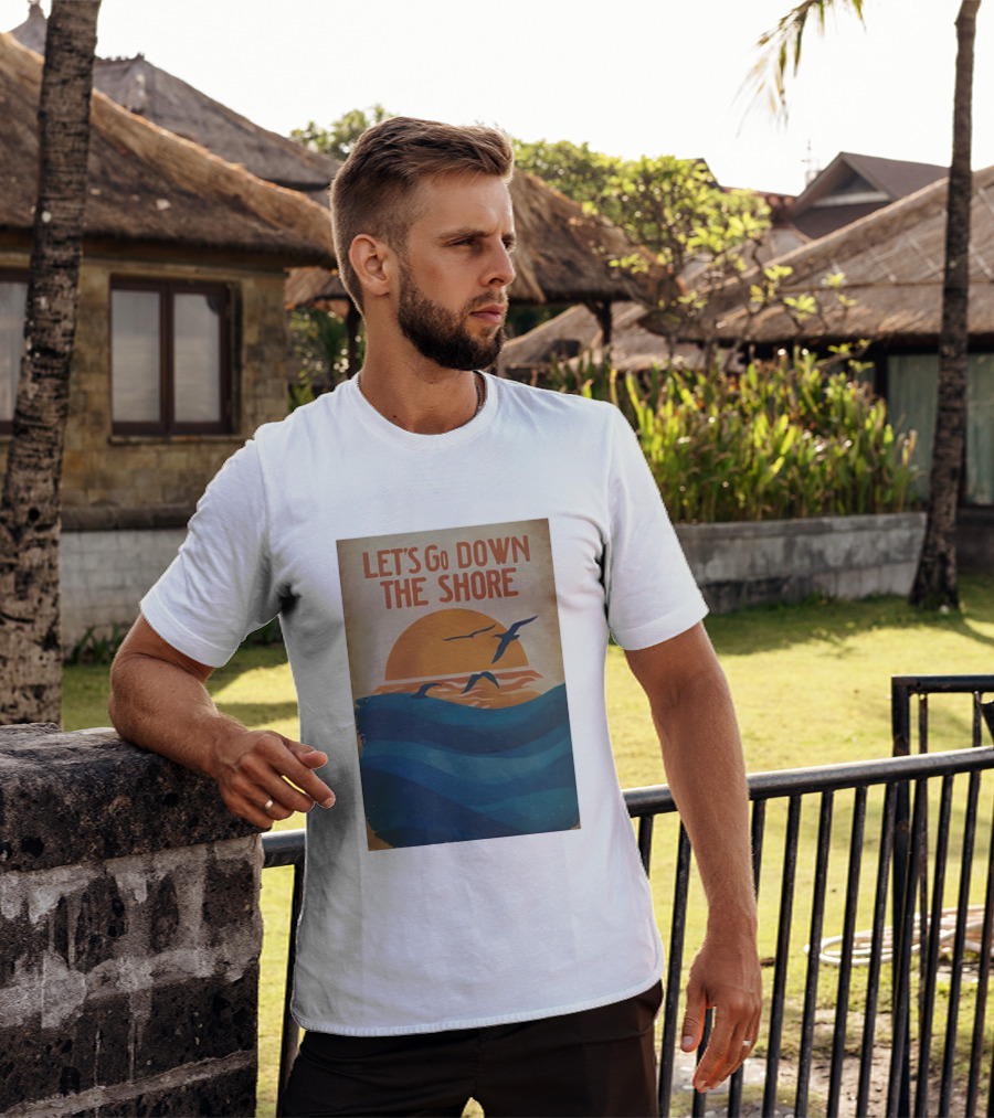 Let's Go Down The Shore Seaside Sunset Ocean Waves And Seagulls T-Shirt