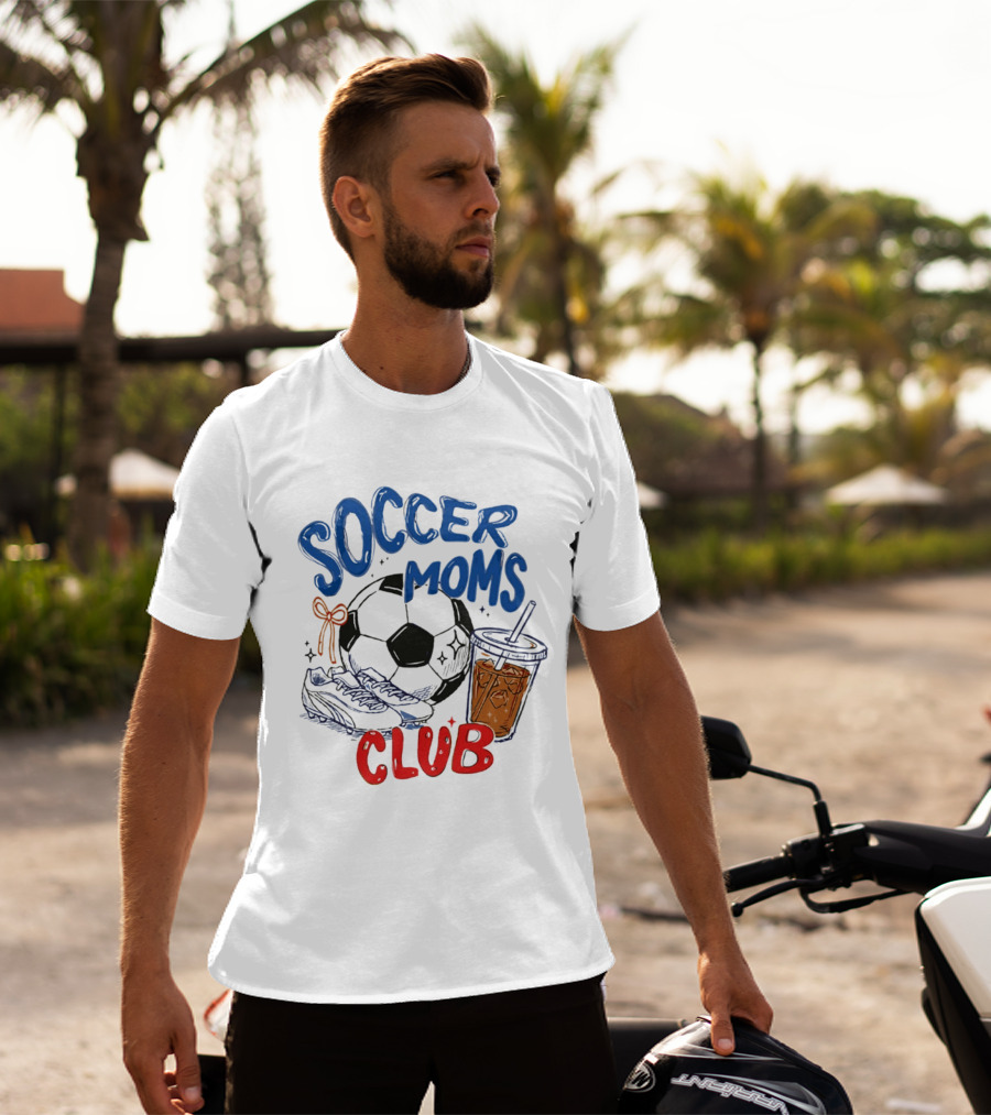 Soccer Moms Club With Soccer Ball Cleats And Iced Drink T-Shirt