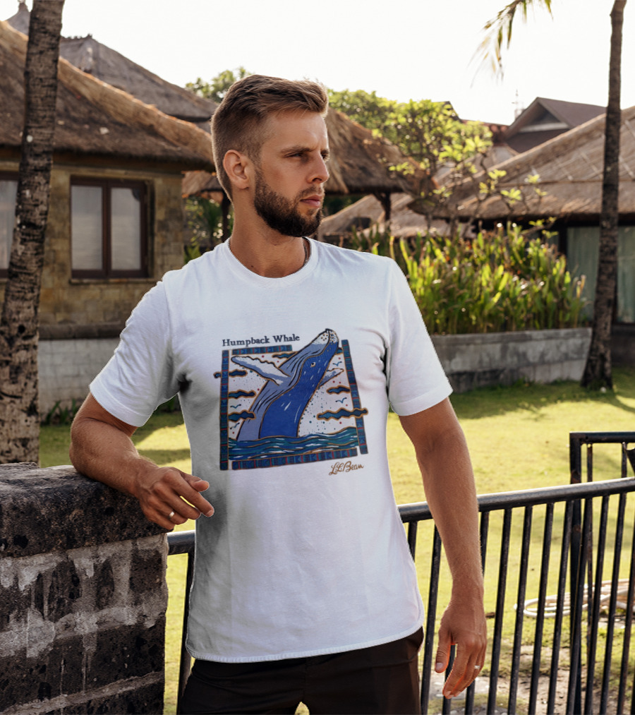 Humpback Whale Maritime Art 1990s Vibe Splashing Waves And Clouds Scene T-Shirt