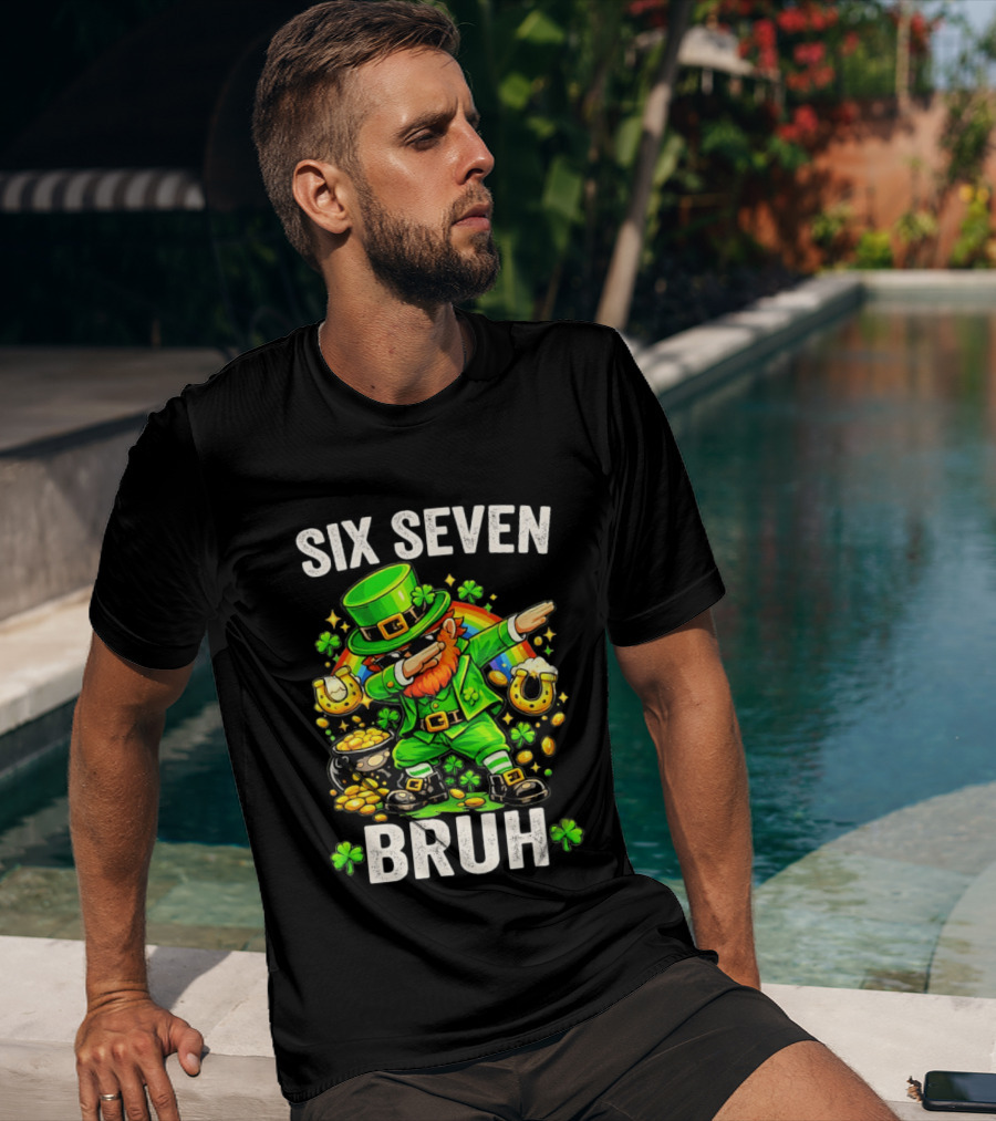 St Patrick's Day Six Seven Bruh Meme Shamrock 67 T-Shirt