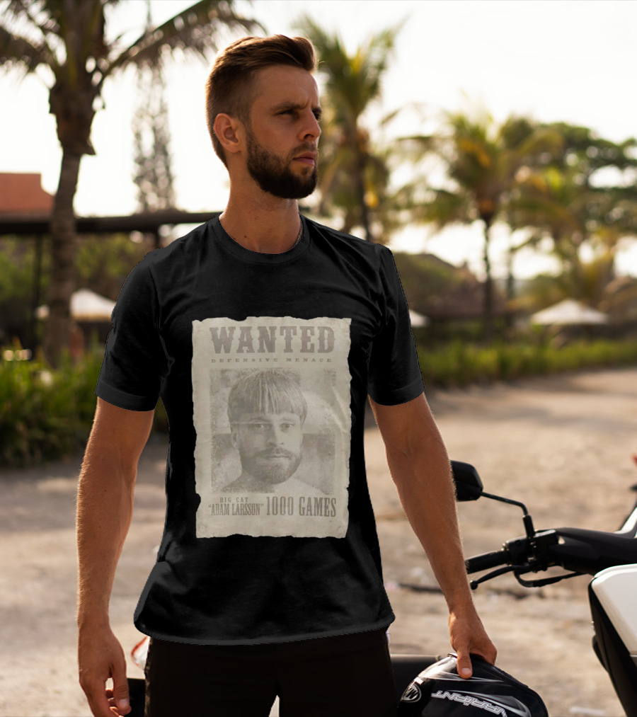 Wanted Defensive Menace Big Cat Adam Larsson 1000 Games T-Shirt