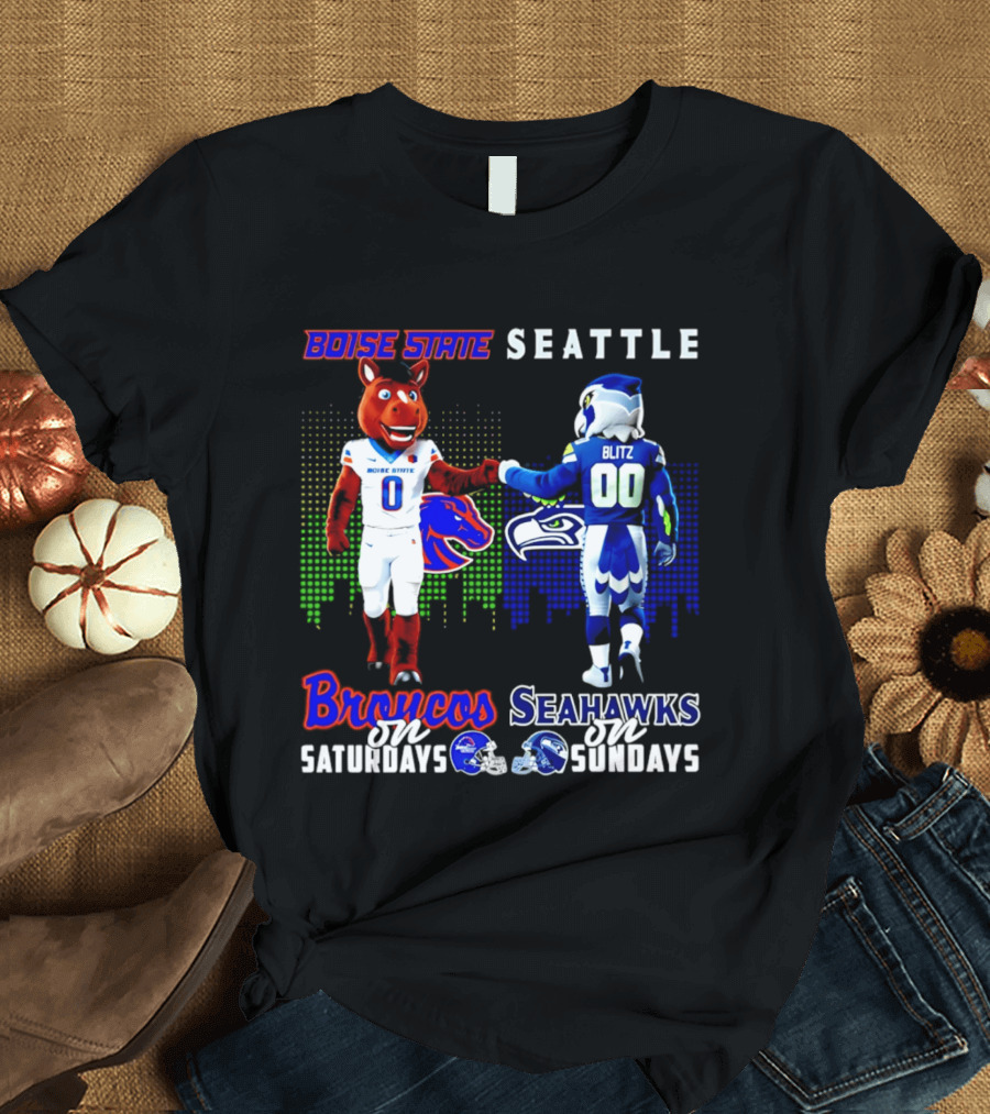 Boise State Broncos Saturdays Seattle Seahawks Sundays Skyline T-Shirt