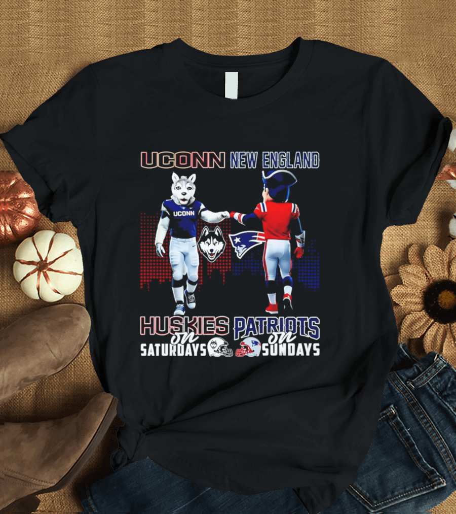 UConn Huskies On Saturdays New England Patriots On Sundays Skyline T-Shirt
