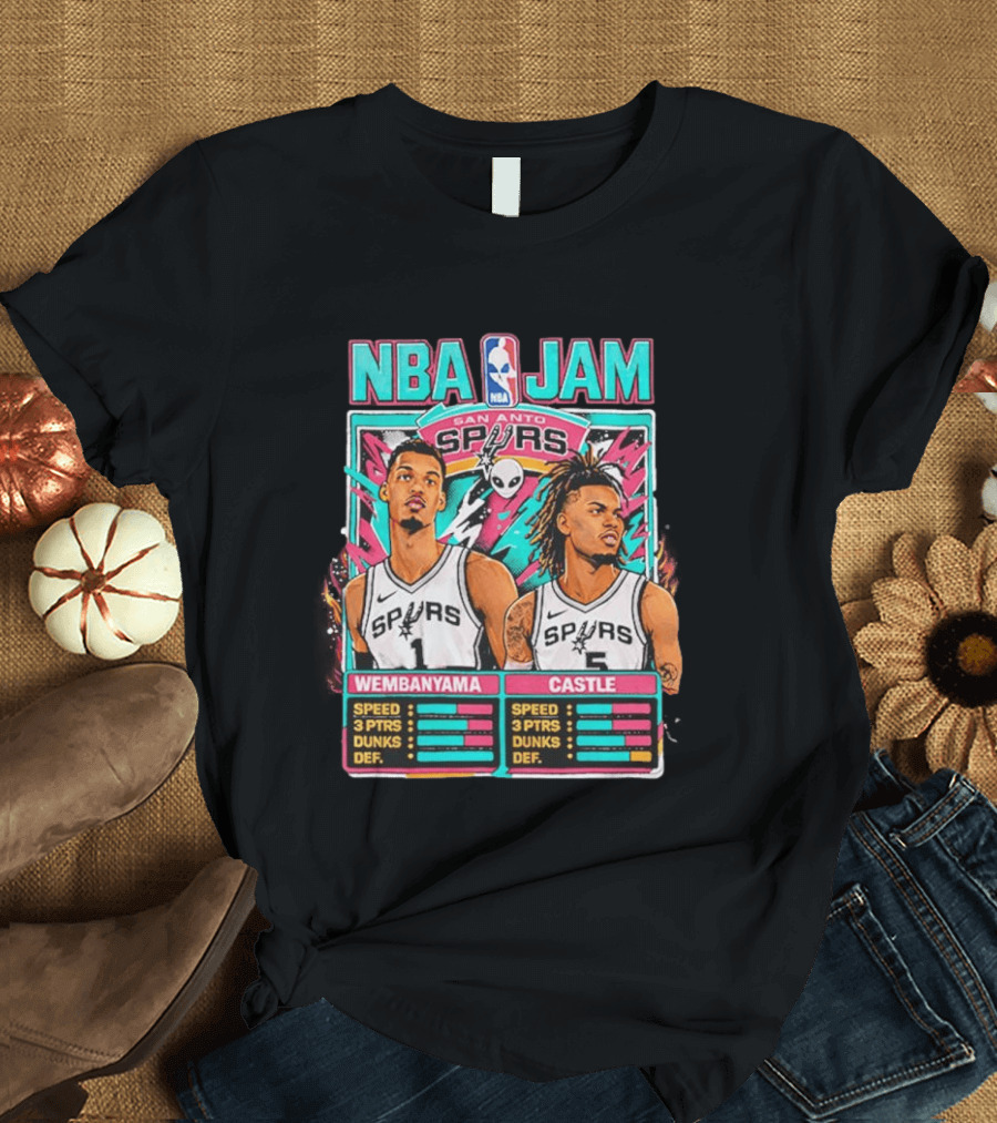 NBA Jam San Antonio Spurs Wembanyama Castle Roster Stats T-Shirt