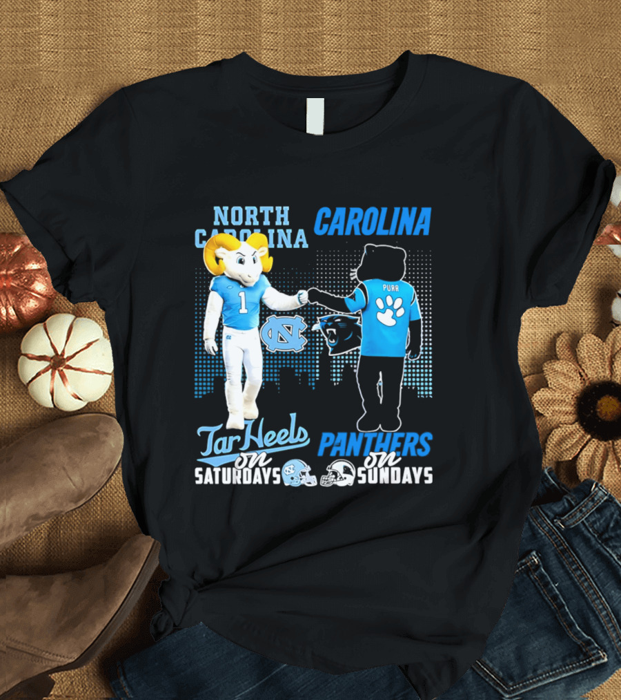 North Carolina Tar Heels Saturdays Carolina Panthers Sundays Skyline T-Shirt