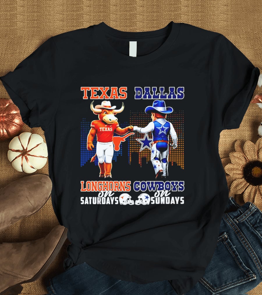 Texas Longhorns Saturdays Dallas Cowboys Sundays Skyline T-Shirt