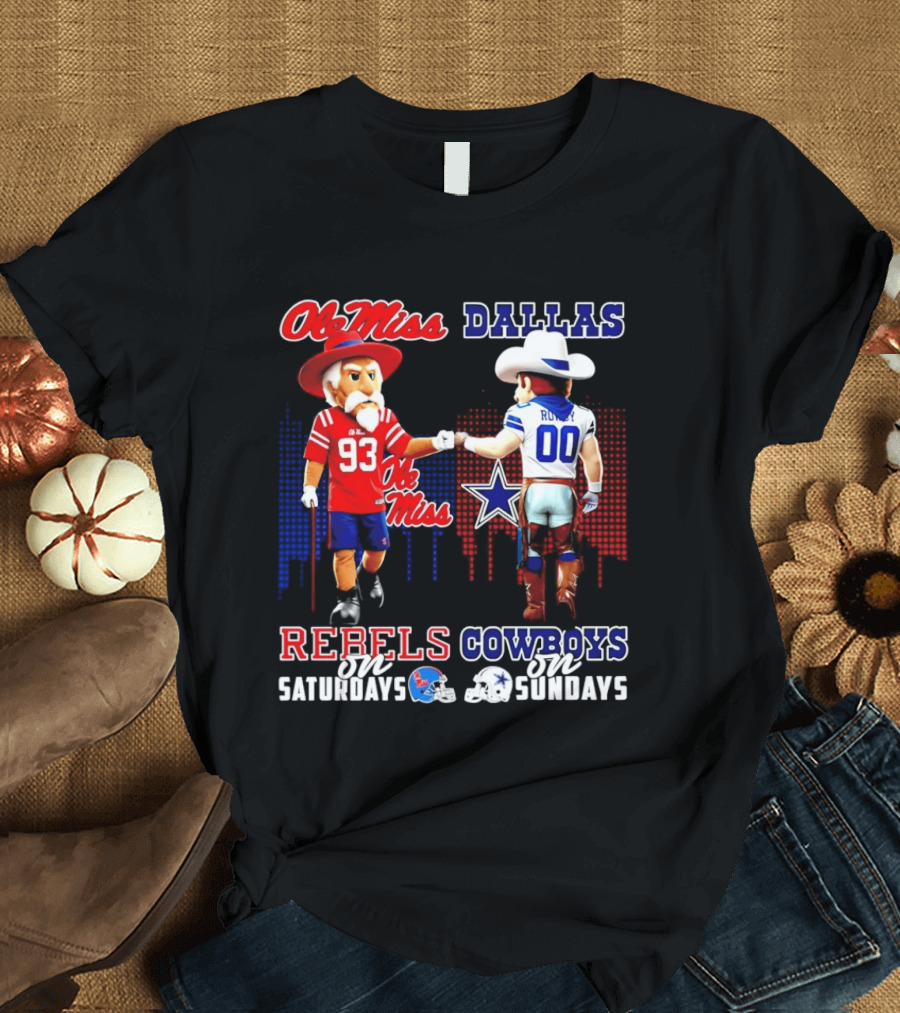Ole Miss Rebels Saturdays Vs Dallas Cowboys Sundays Unity Skyline T-Shirt