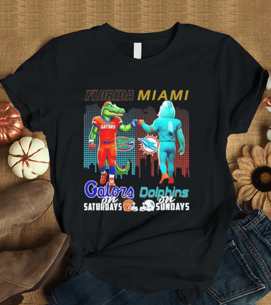 Florida Gators Saturdays Miami Dolphins Sundays Skyline Football Rivalry T-Shirt