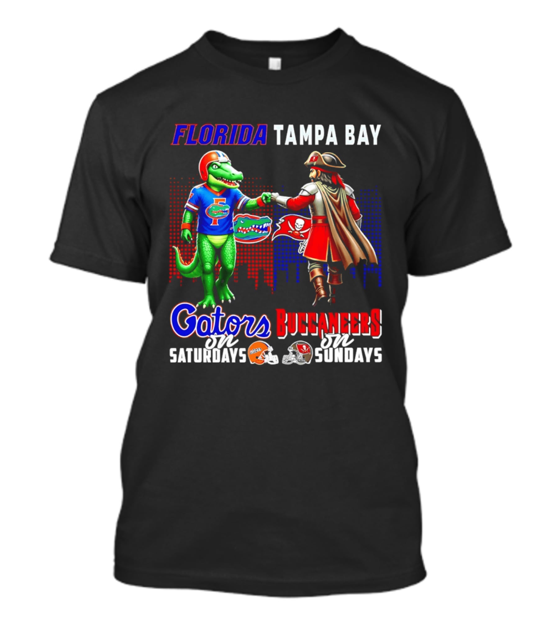Florida Gators Saturdays Tampa Bay Buccaneers Sundays Fist Bump Skyline T-Shirt