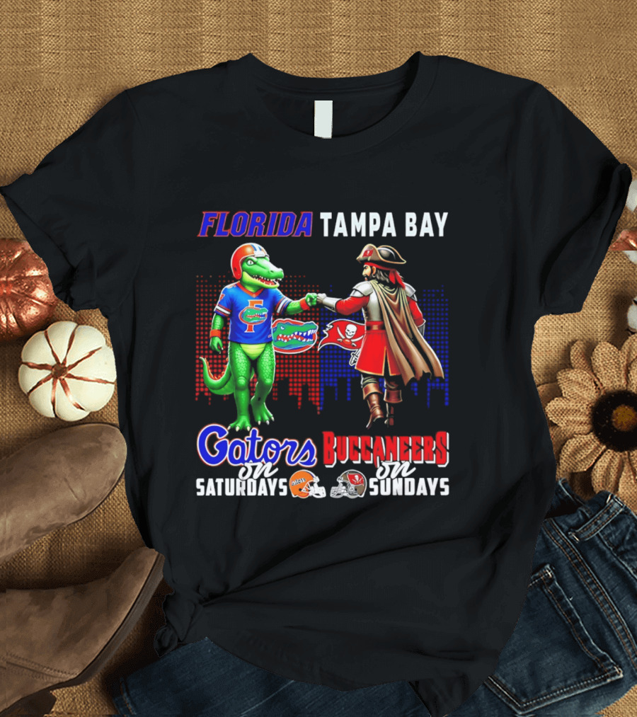 Florida Gators Saturdays Tampa Bay Buccaneers Sundays Fist Bump Skyline T-Shirt