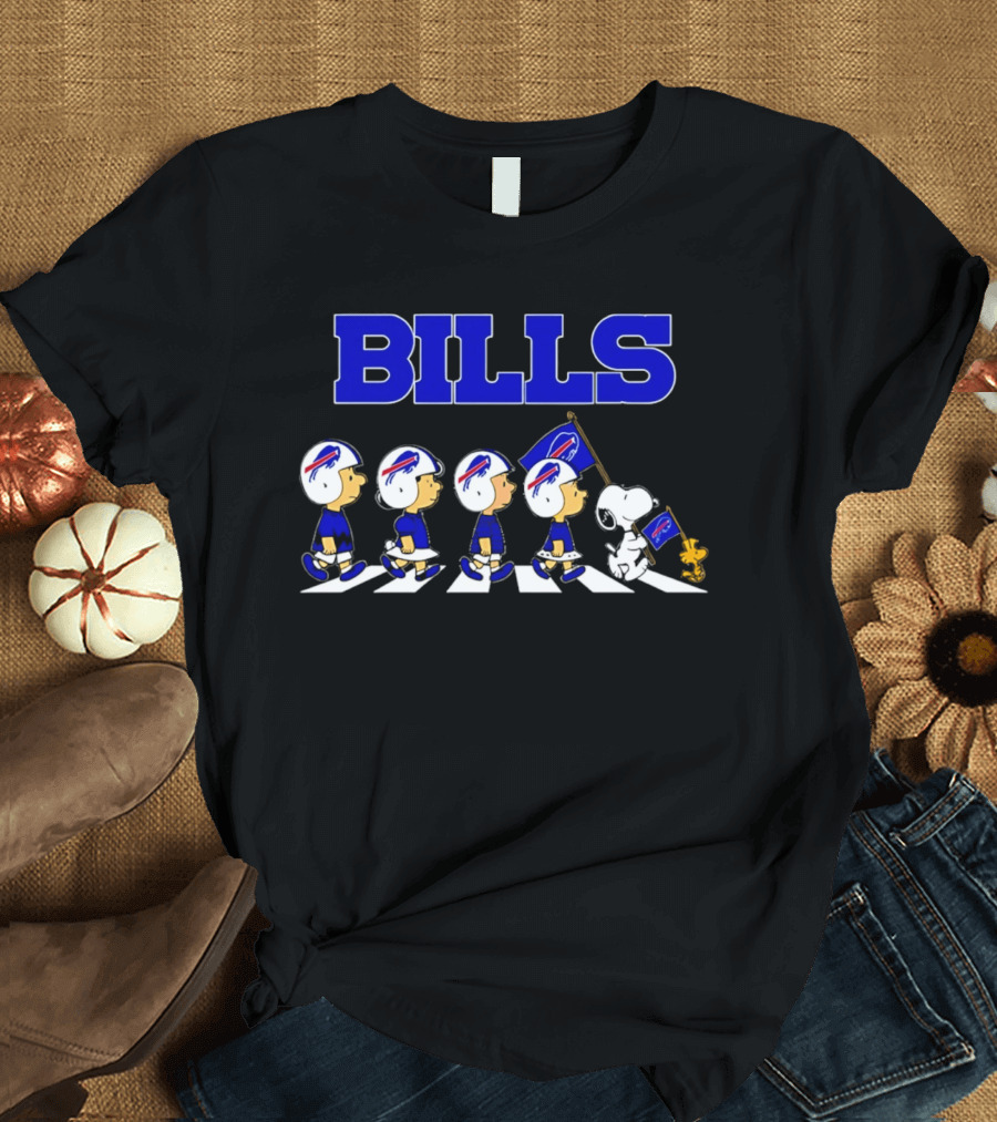 Peanuts Buffalo Bills Football Flag Abbey Road Walking T-Shirt