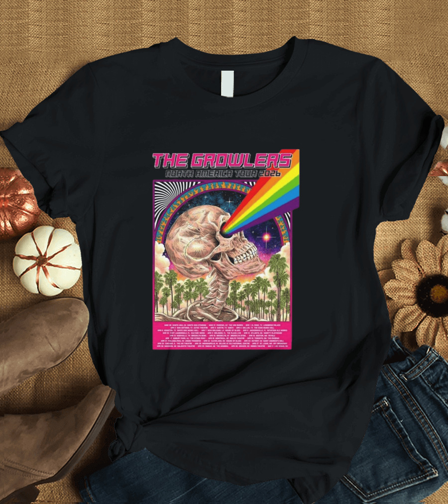 The Growlers North America Tour 2026 Psychedelic Skull With Rainbow Beam T-Shirt
