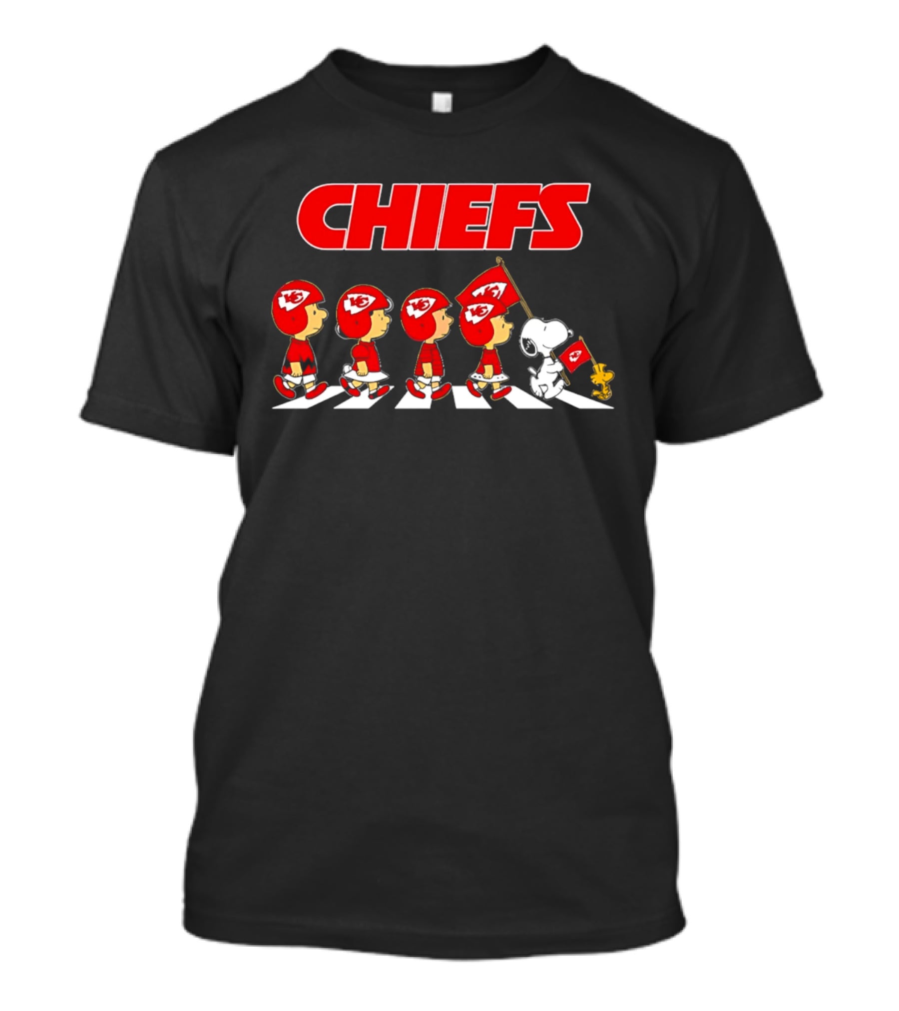Peanuts Kansas City Chiefs Snoopy And Friends Walking With Flag T-Shirt