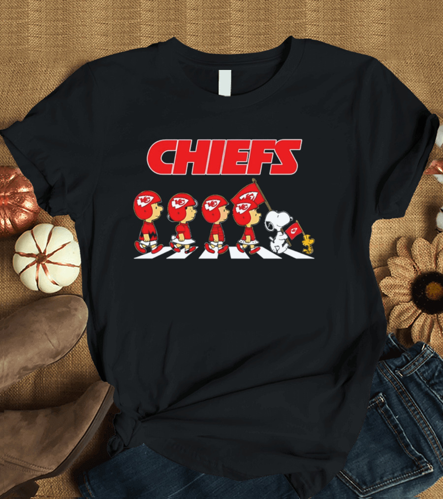 Peanuts Kansas City Chiefs Snoopy And Friends Walking With Flag T-Shirt