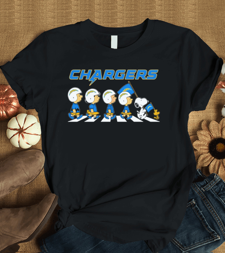 Peanuts Los Angeles Chargers Walking Flag Football Team Collaboration T-Shirt