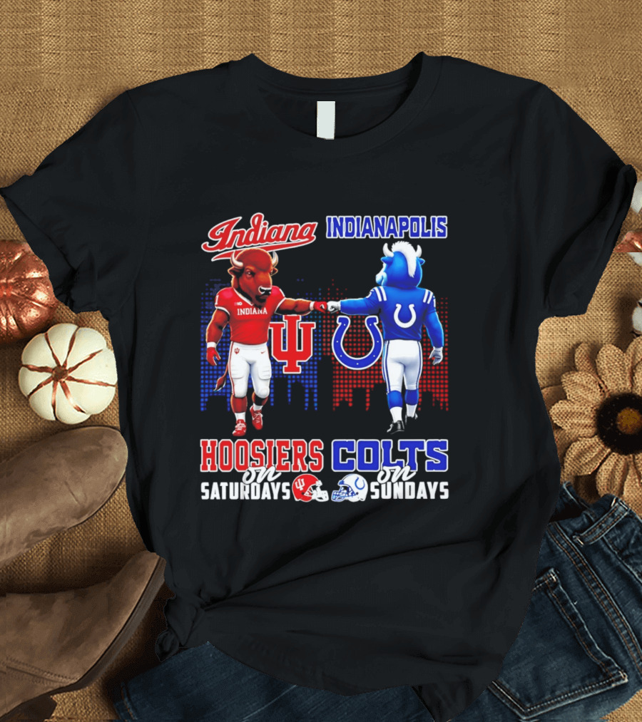 Indiana Hoosiers Saturdays Vs Indianapolis Colts Sundays Skyline Football T-Shirt