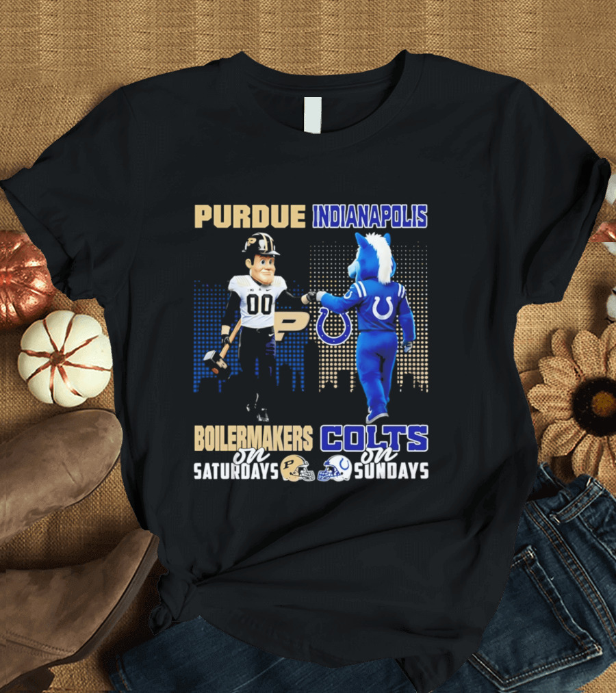 Purdue Boilermakers Saturdays Indianapolis Colts Sundays Skyline T-Shirt