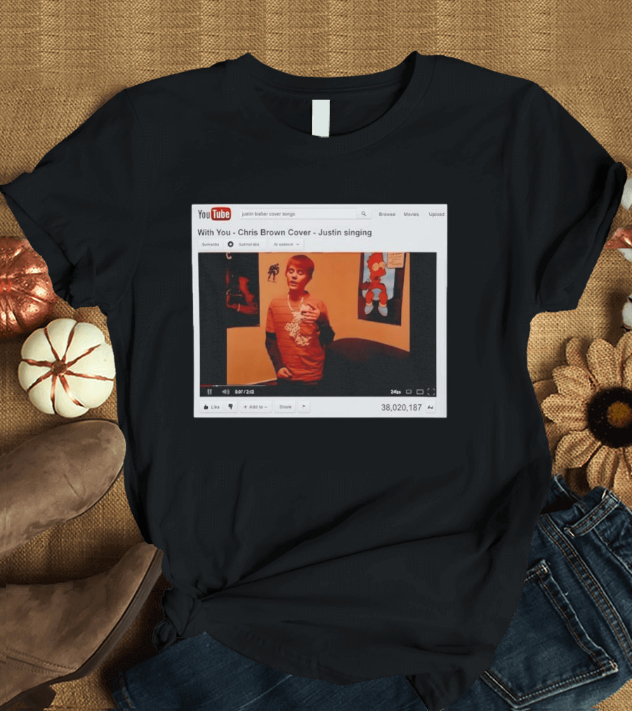 Justin Bieber Singing Chris Brown Cover YouTube Screenshot 38 Million Views T-Shirt