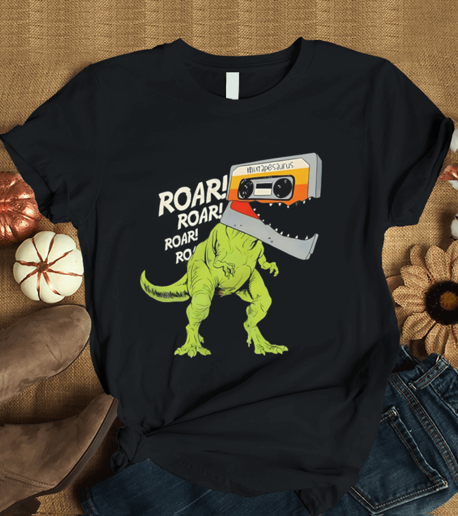 Mixtapesaurus Dinosaur Roar Mixtape Cassette Head T-Shirt