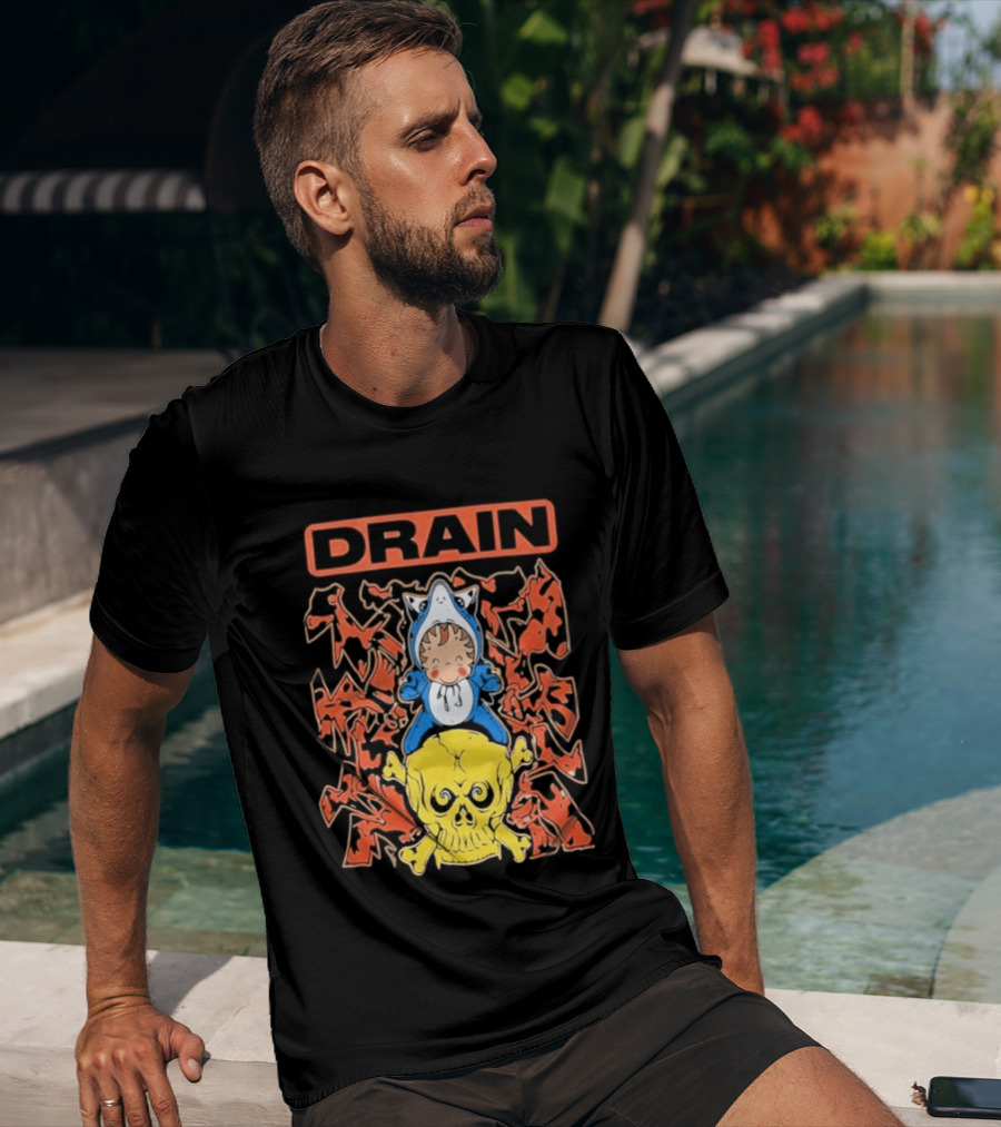 Drain Is Your Friend Tour 2026 Skull Shark Rider Skull T-Shirt