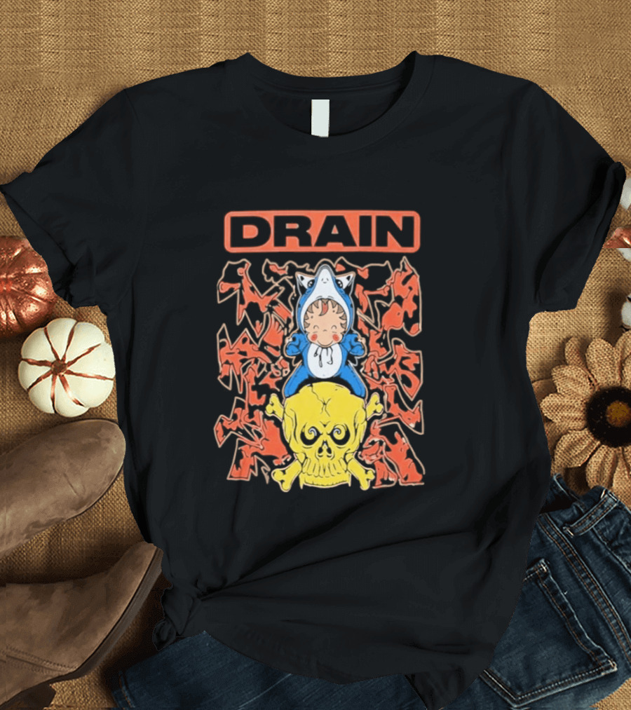 Drain Is Your Friend Tour 2026 Skull Shark Rider Skull T-Shirt