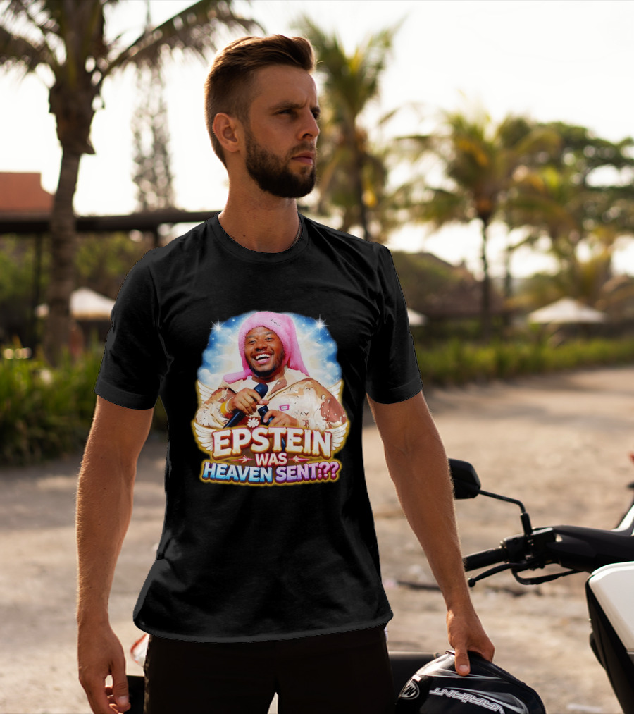 Epstein Was Heaven Sent Pink Hat Smiling Man With Microphone And Camouflage Jacket T-Shirt