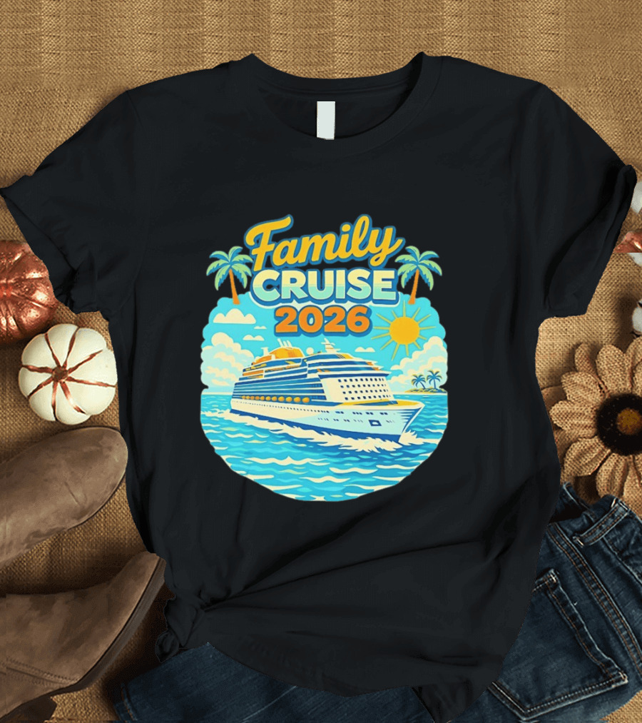 Family Cruise 2026 Vacation Matching Travel Trip Ship Ocean Palm Trees Sun T-Shirt
