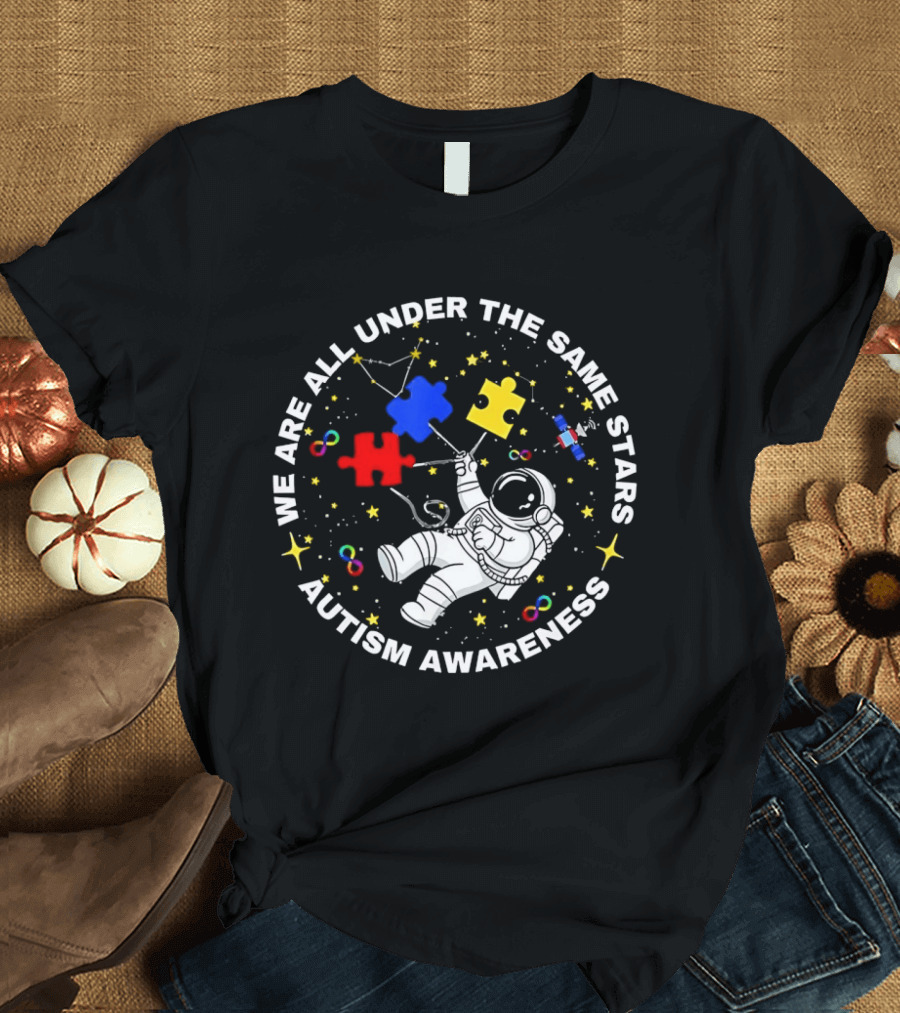 We Are All Under The Same Stars Autism Awareness Astronaut Puzzle Pieces T-Shirt