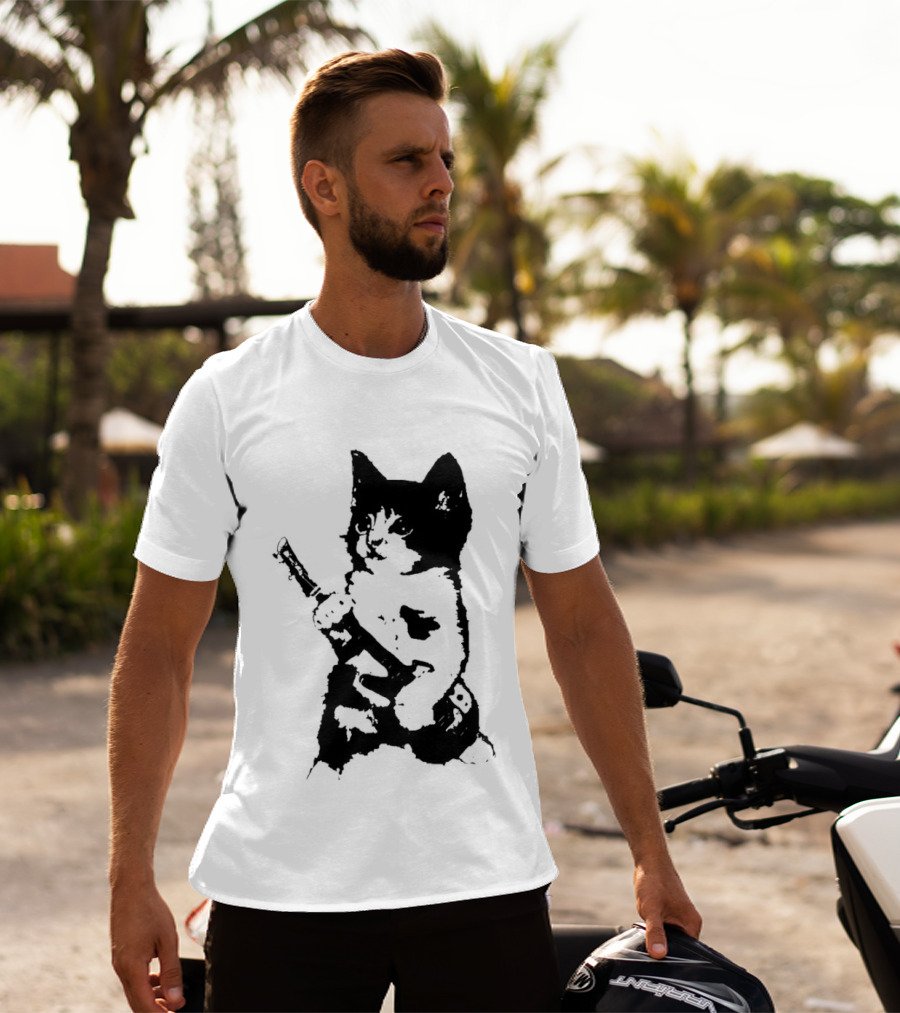 Rockstar Kitten Cat Playing Guitar Feline Musician T-Shirt