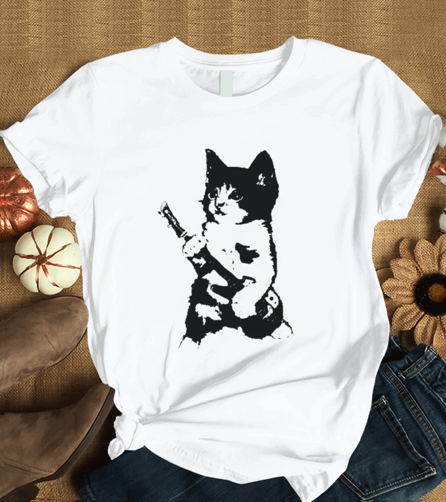 Rockstar Kitten Cat Playing Guitar Feline Musician T-Shirt