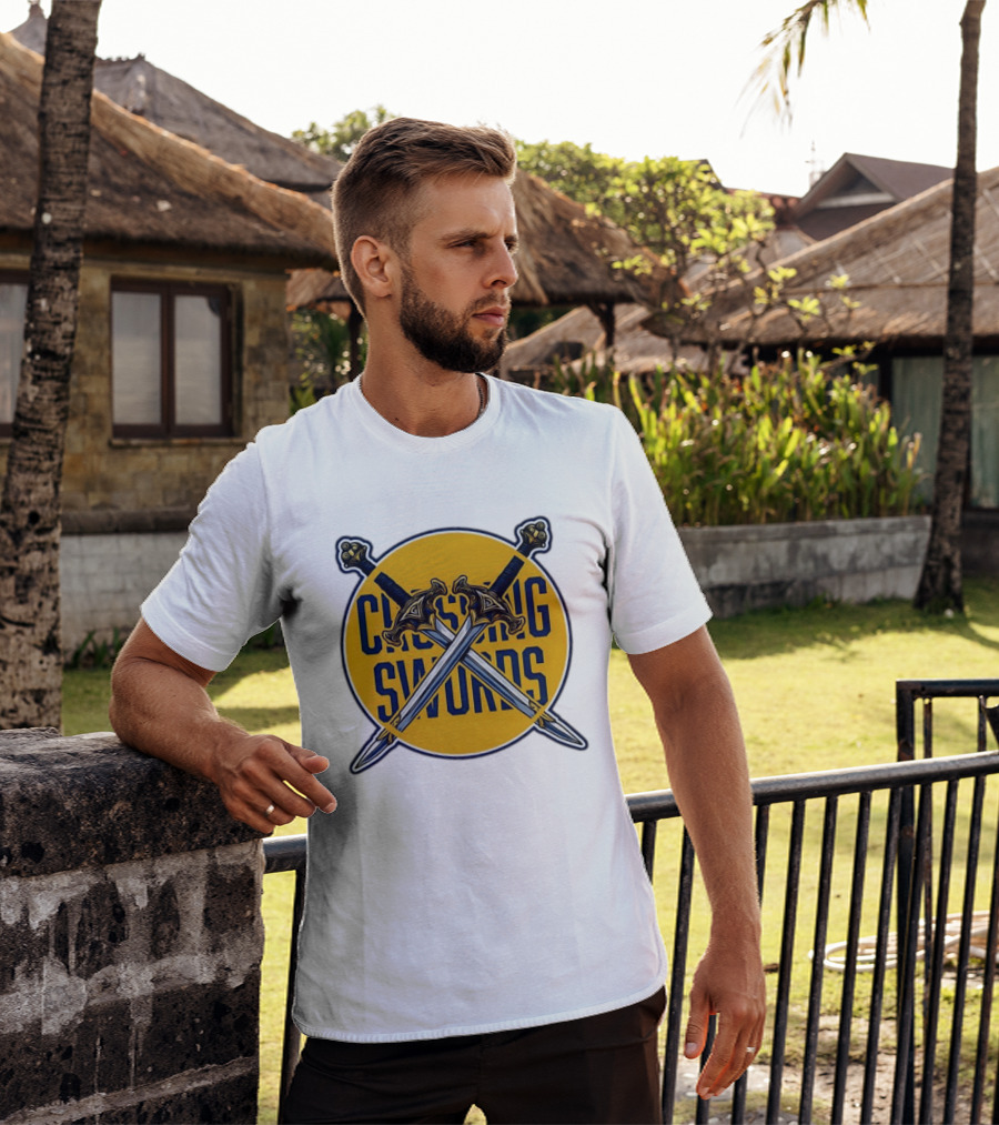 Crossing Swords Podcast Emblem Medieval Sword T-Shirt
