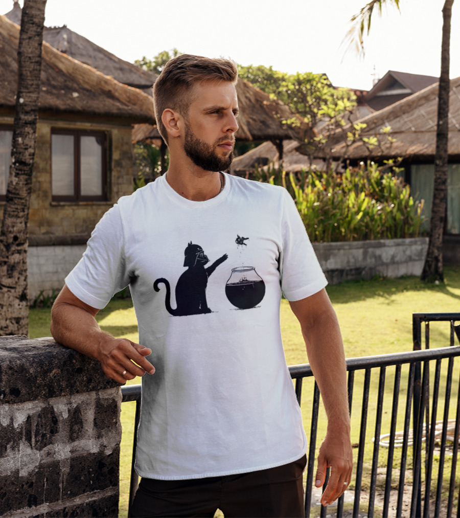 Darth Cat Uses Force On Fish Bowl Star Wars T-Shirt