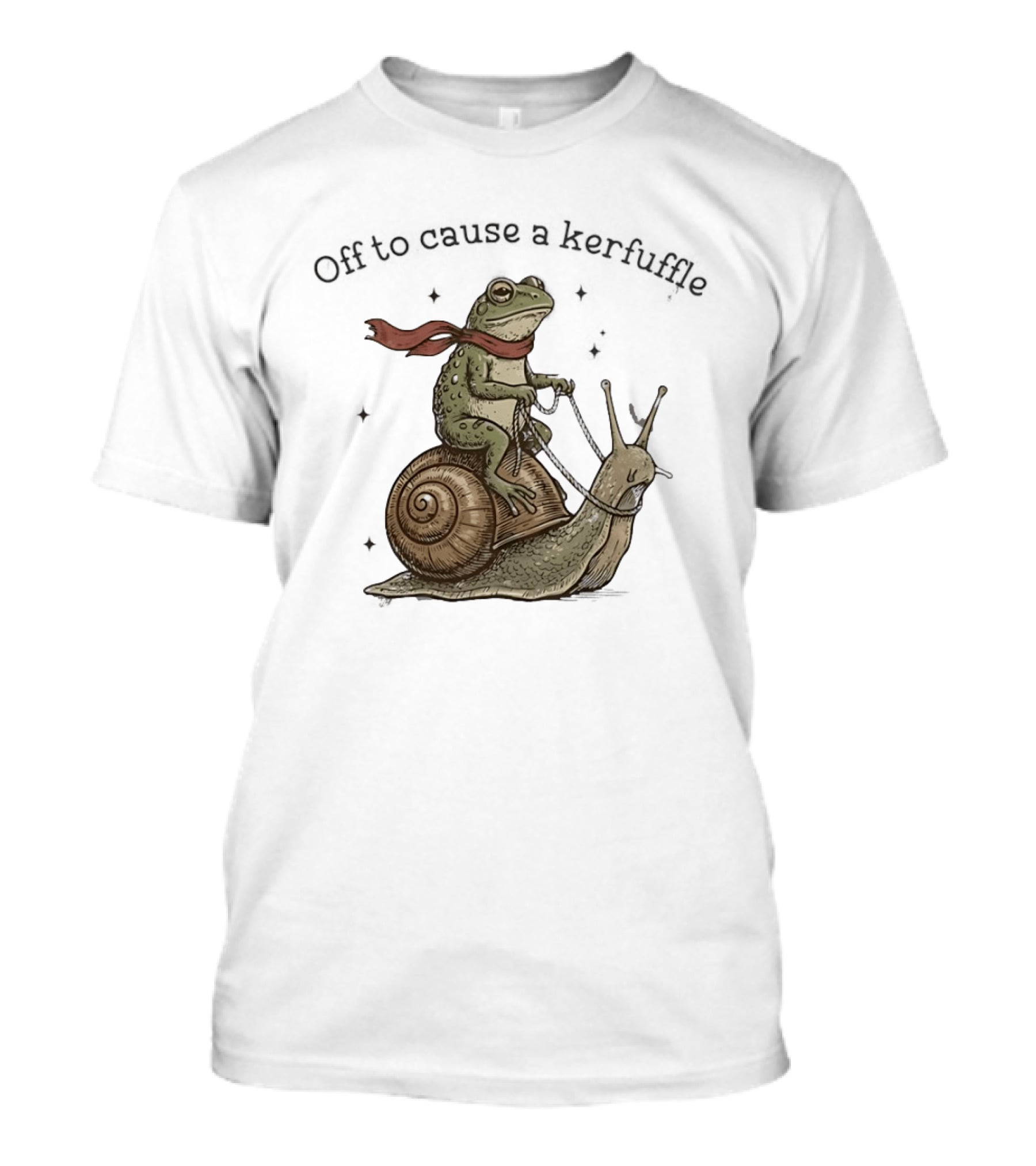 Off To Cause A Kerfuffle Frog Riding Snail Adventure T-Shirt