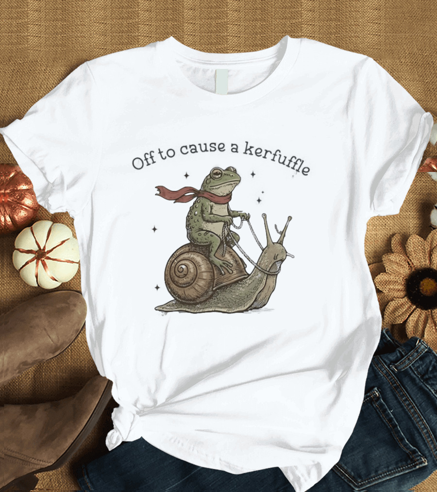 Off To Cause A Kerfuffle Frog Riding Snail Adventure T-Shirt